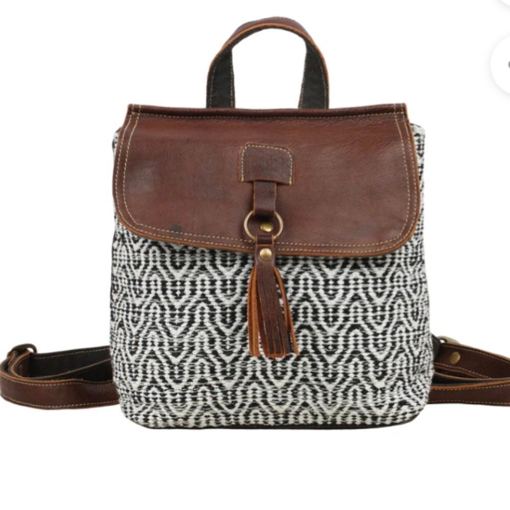 Myra Bag /Leffis Boho Rug/Leather Canvas  Tassel  Backpack NWOT
